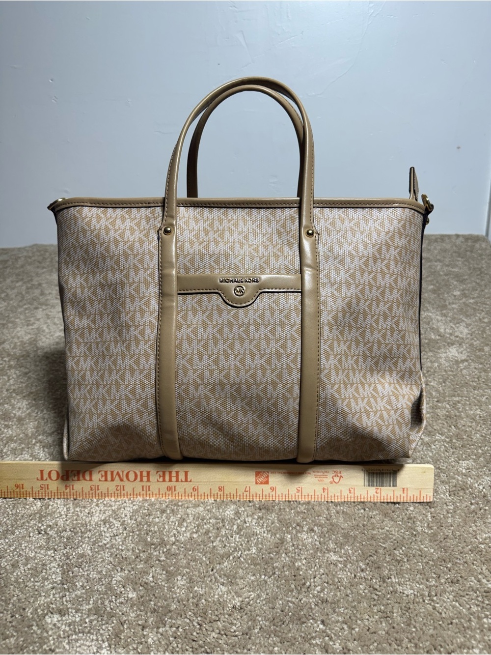 Michael Kors Tan and Beige MK Logo Tote